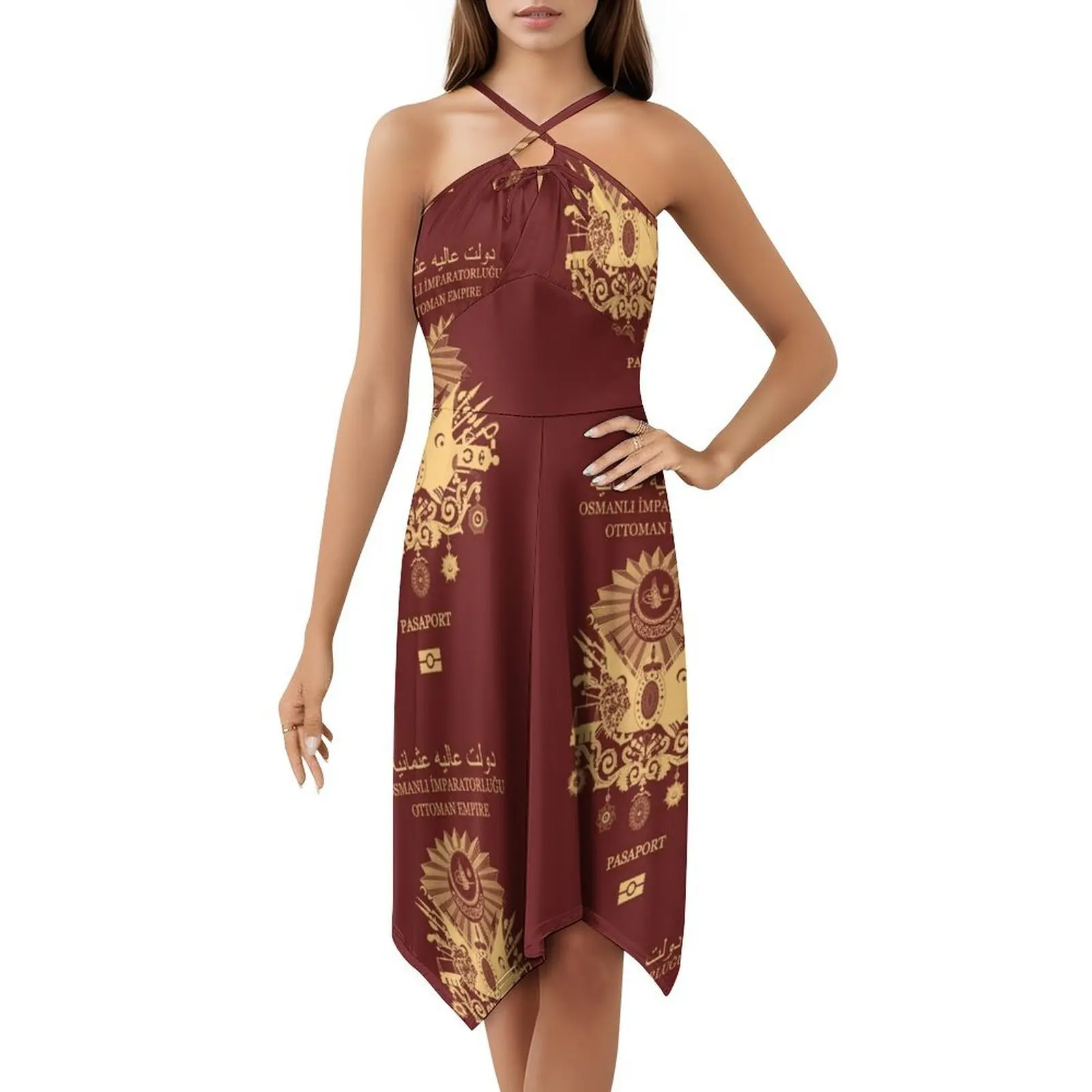 الإمبراطورية العثمانية جواز السفر البوهيمي بلا أكمام فستان متعدد المطبوعات شاطئ عطلة فستان الحفلات جواز السفر الإمبراطورية العثمانية العثمانية #5