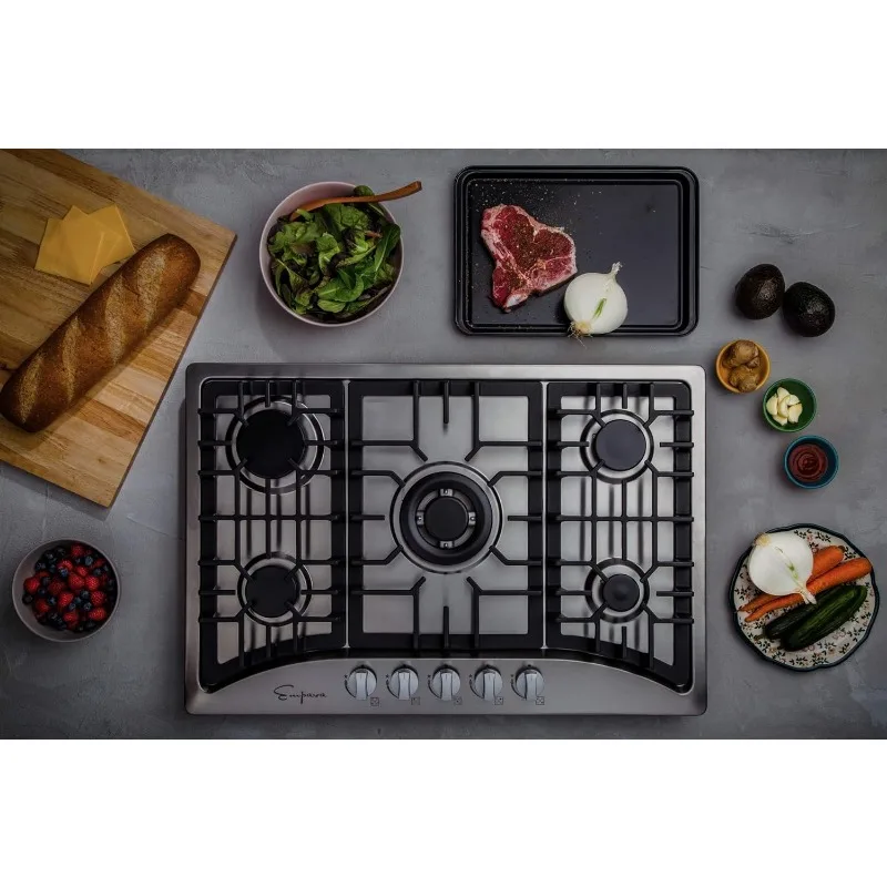 30 Inch Gas Cooktop with 5 World Class Made in Italy SABAF Burners,LPG/NG Convertible, Ideal RV Top Stoves for Kitchen,Stainless