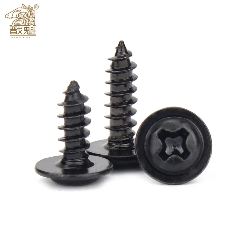 50/ 100/ 200pcs/lot M1.4 M1.7 M2 M2.5 M3 M3.5 M4 PWA Black Phillips PWA Cross Round Head Self tapping Screws With Washer