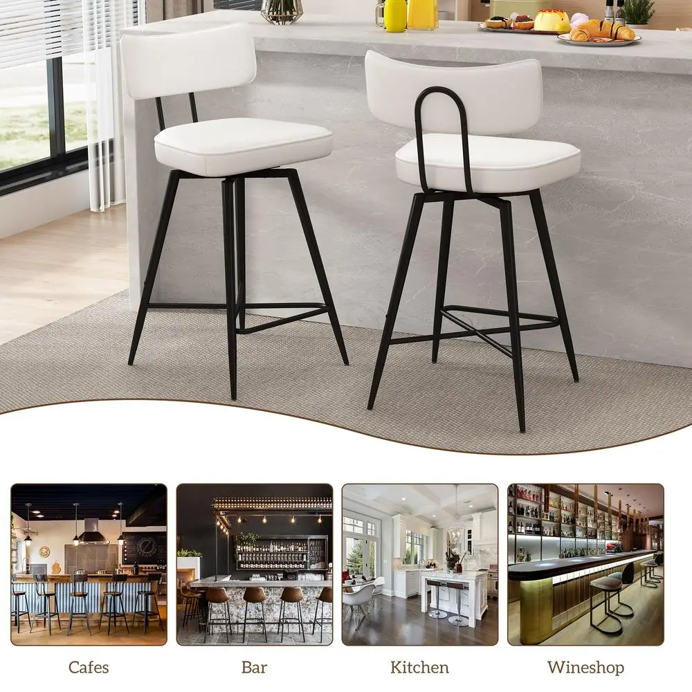 Bar Stools Set of 3, Kitchen Counter stools with Backs and Metal Legs, 26 Swivel Barstools for Counter Height, Faux Leather in - view 5