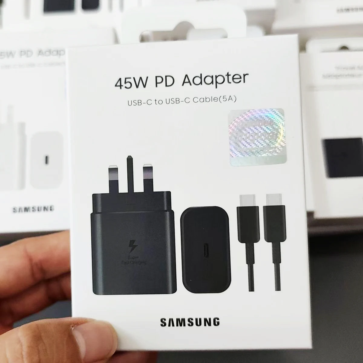 

SAMSUNG 45W PD Super Fast Charger UK Plug для Galaxy S24 S25 Z Flip Fold 7 6 5 4 S23 S22 Note20 Ultra Plus A54 5A USB C PD кабель