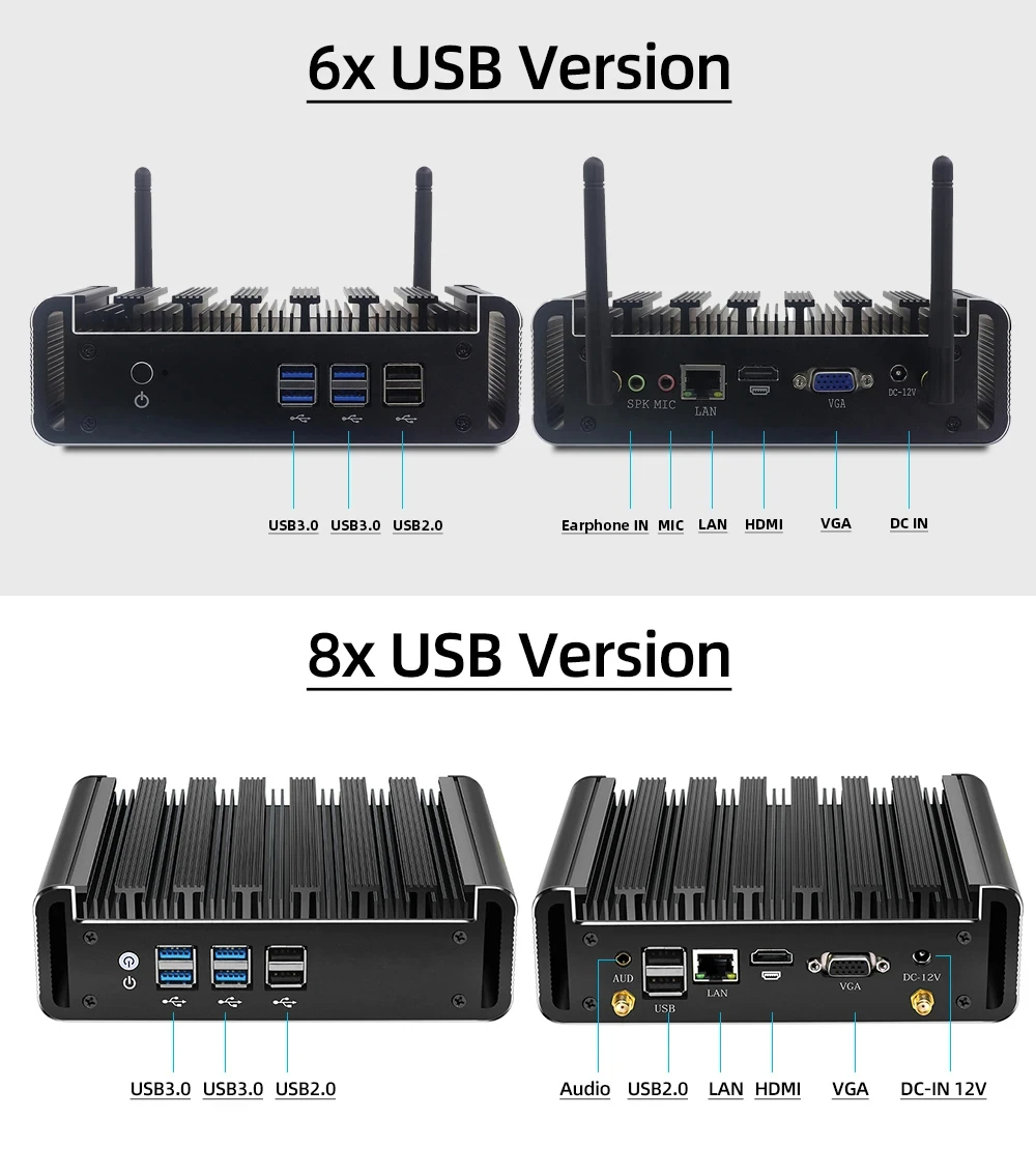 BEBEPC Mini PC industriale con supporto Inter Core i3 i5 i7 Computer WiFi Linux con 4xUSB3.0 4xUSB2.0 1xHDMI 1xVGA Win10 Ready
