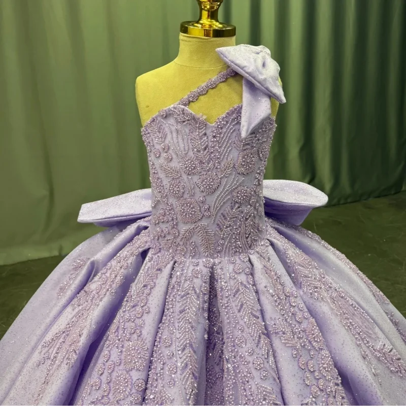 

Shiny Purple Quinceanera Dress glitter Decal Lace layering 3D flower Long tail Bow Vestidos De 15 Quinceanera ﻿Customize