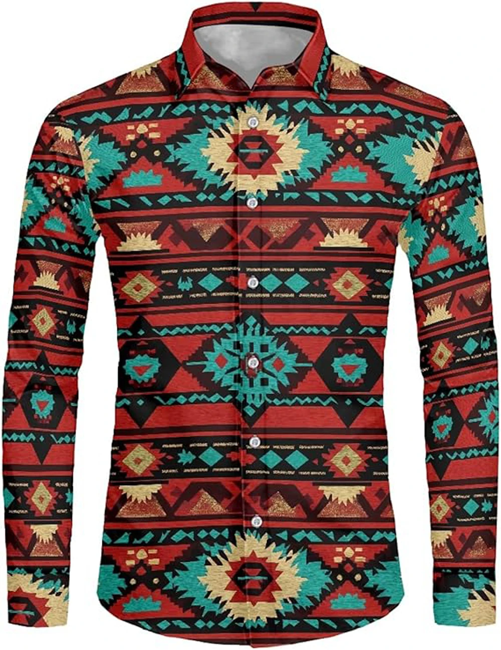 Kemeja Baru Pria Kemeja Cetak 3D Pola Indian Koboi Barat Retro Atasan Luar Lengan Panjang Pesta Kasual Liburan Pantai Pria