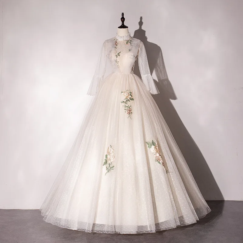 

New Elegant Evening Dress, Small and Puffy Dress, Host Long Performance Dress, Vocal Art Exam Student Vocal Solo Stage Dress