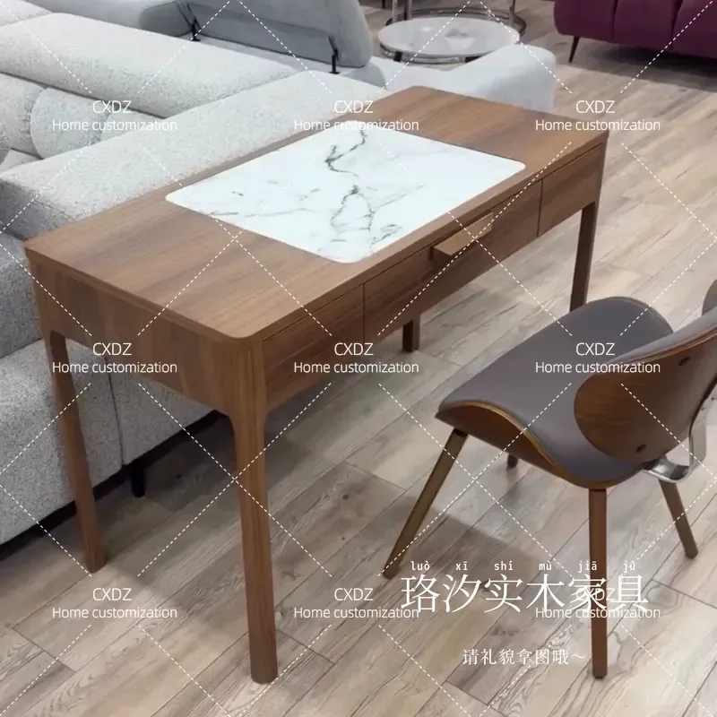 Solid Wood Desk with Drawers Marble Pattern Desktop Simple Modern Home Study Table Light Luxury Design for Office and Living