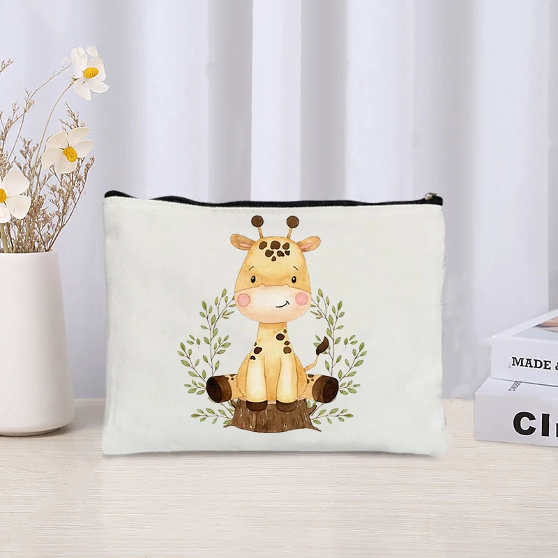 Kawaii Animals Makeup Bag Women Office Supplies Stationery Storage Travel Cosmetic Organizer Eco Canvas Toilet Bags for Ladies