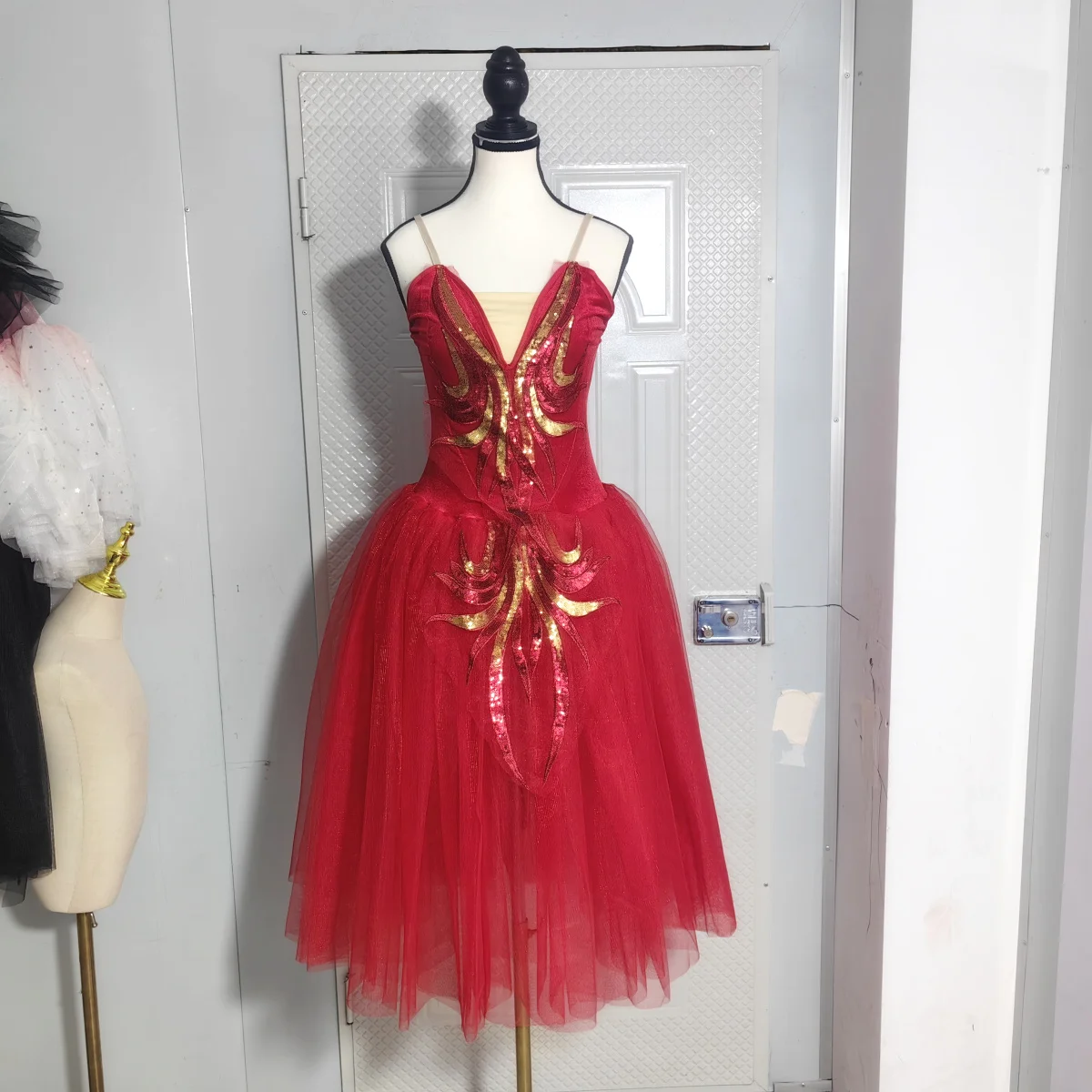Rode Lange Romantische Ballet Tutu Stager Prestaties Ballet Kostuums Dans Tutu