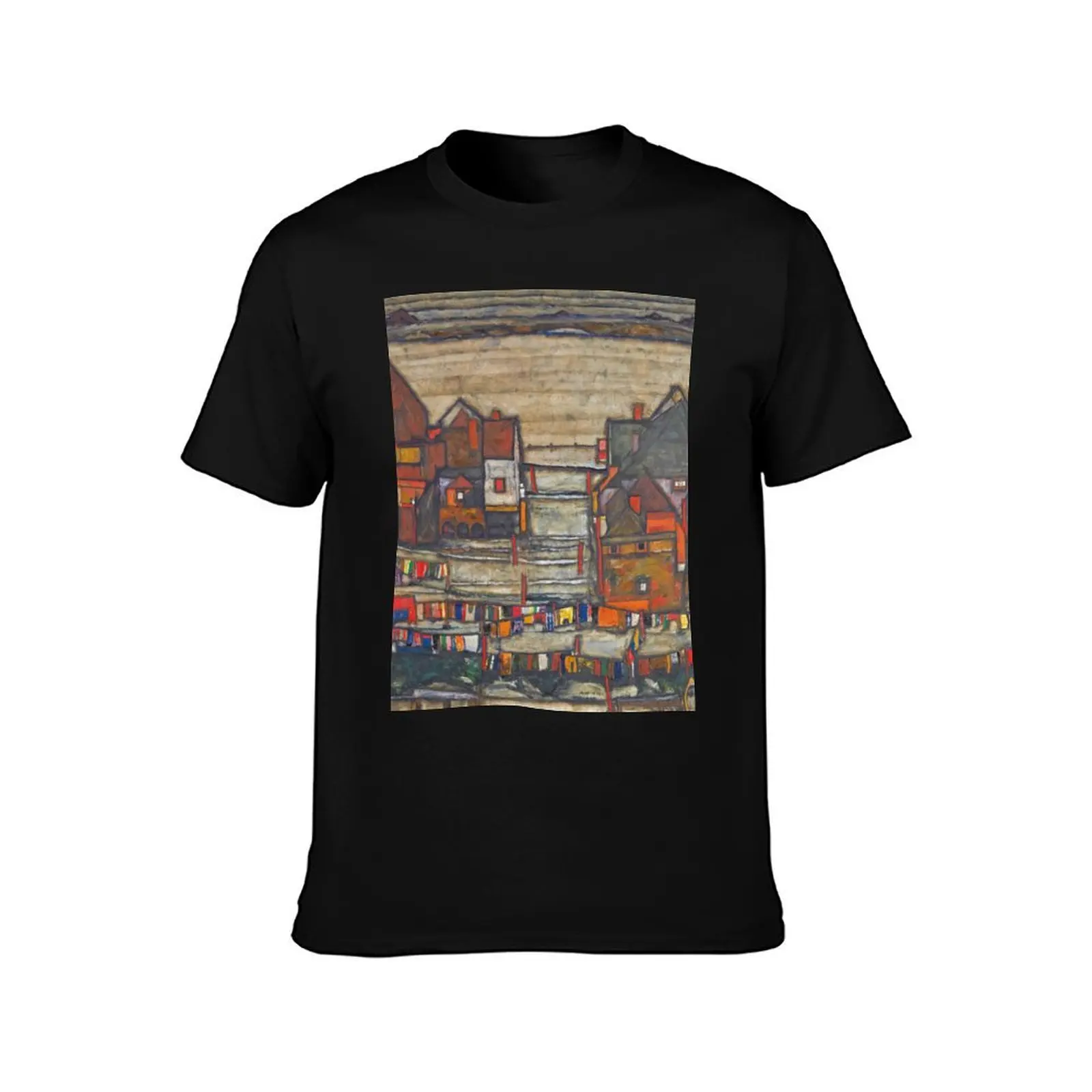 Egon Schiele Houses With Laundry (Suburb II) T-Shirt Summer Casual Cotton Tee Oversized Streetwear Tops Vintage Graphic Print