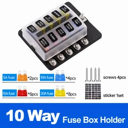 10 Ways Car Blade Holder Fuse Box 10Ways With LED Indicator Light 12V 32V Screw Binding Post Fuse For Car Boat Marine Universal