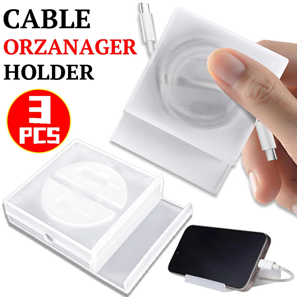 Transparent Portable Cable Organizer Cord Management Usb Cable Winder Retractable Phone Holder Charger Wire Storage Protector