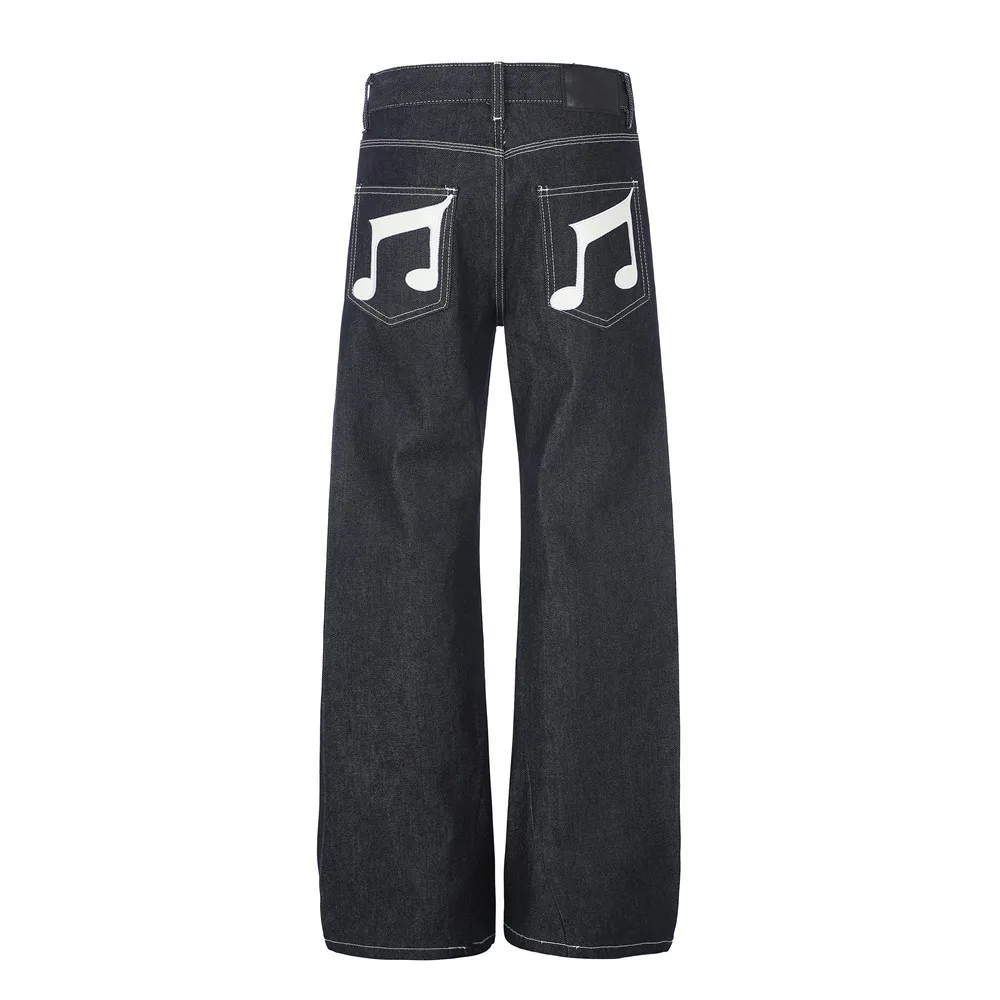 MWJLPWQ Fashion Contrasting Color Patchwork Denim Trousers For Men High Street Embroidered Floral Symbols Straight Jeans 20975