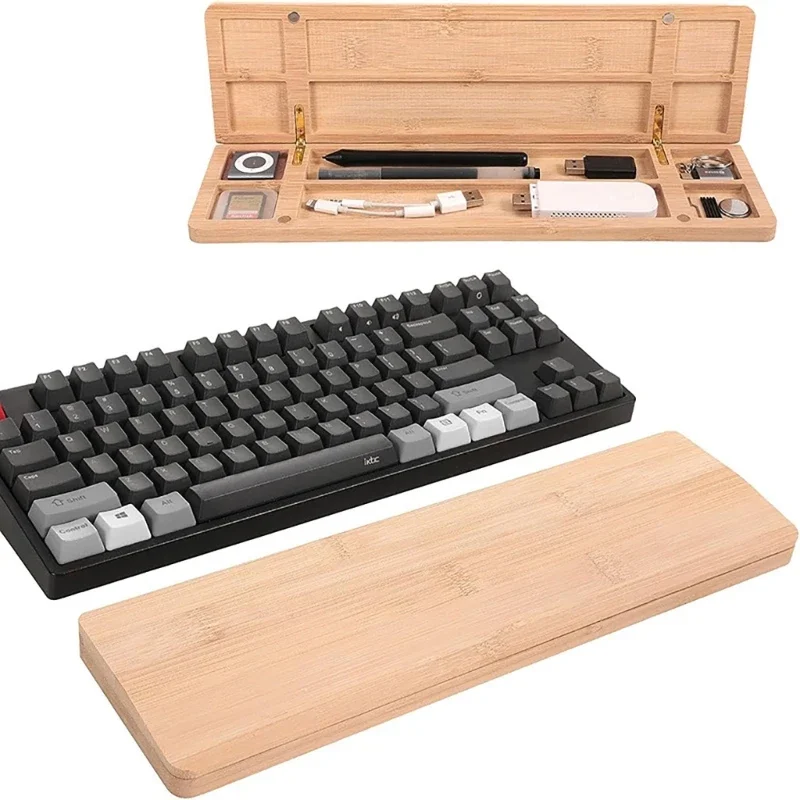 Ergonomic Keyboard Wrist Rest with Storage Box Reduce Pressure Prevent Slipping, Comfortable for Gamers Office Workers