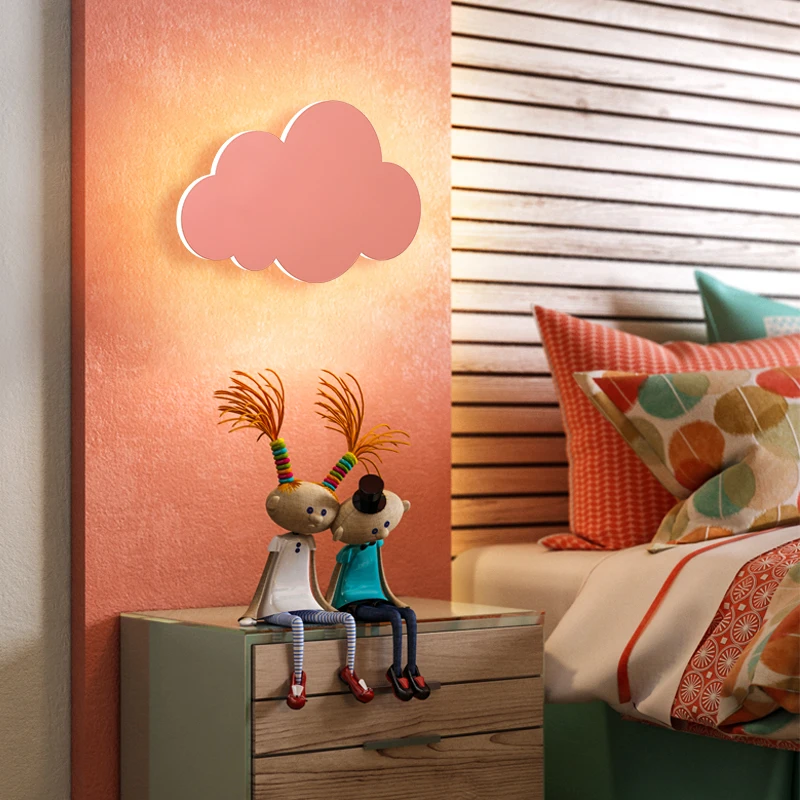 Lámpara de pared moderna en forma de nube, luces LED blancas y rosas para decoración de sala de estar, dormitorio de niña y niño, WJ10