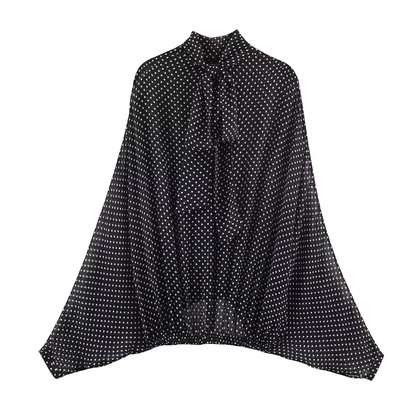 

Autumn New Bow Tied Blouse Woman Tops Polka Dot Printed Shirt Ruffles Long Sleeve Loose Elegant Top