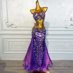 Belly Dance Set Women Customized Luxury Rhinestone Bra+High End Sexy Fishtail Long Skirt 2pcs Oriental Dance Performance Outfit