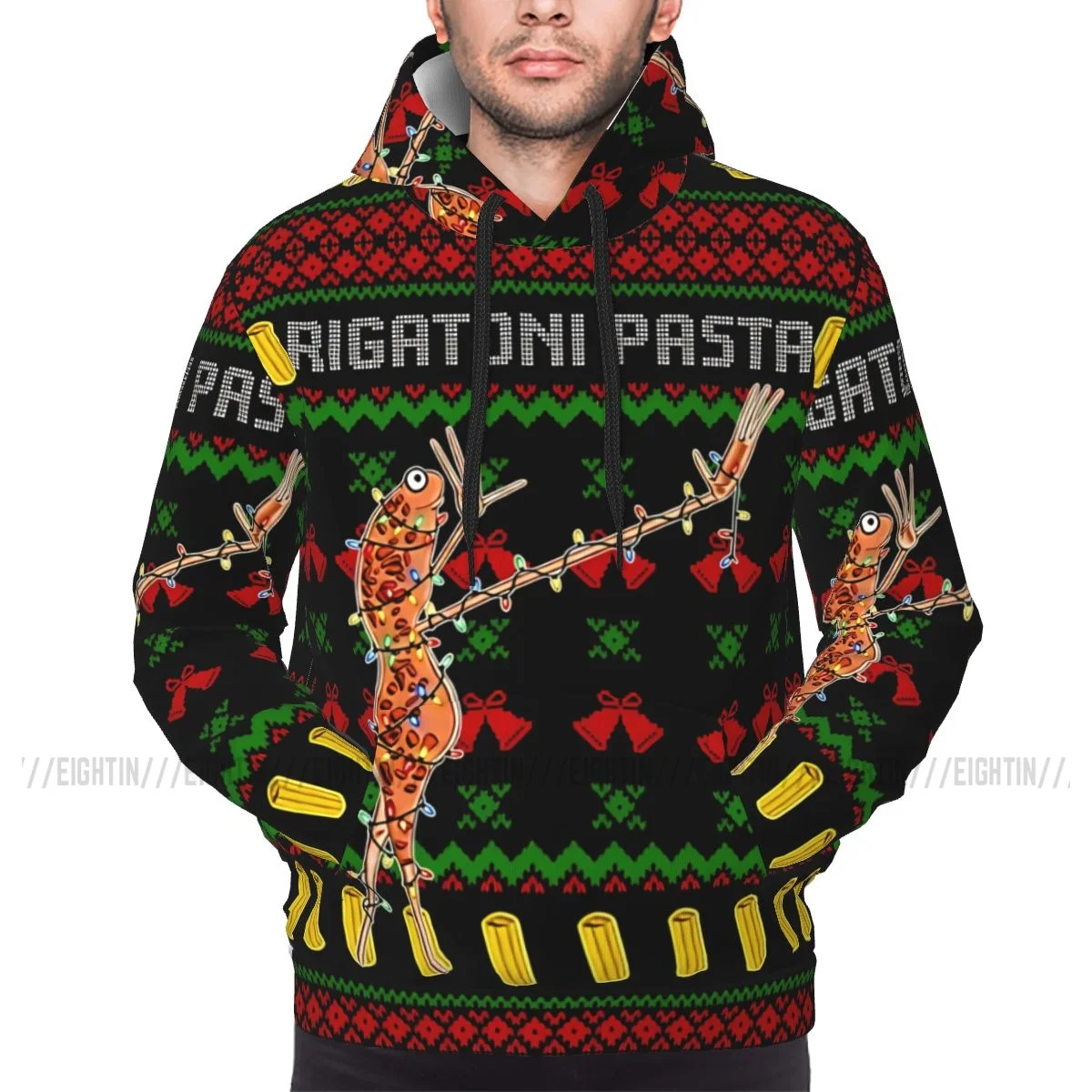 Marcus The Worm Rigatoni Pasta Świąteczne Bluzy Harajuku Męskie Damskie Brzydkie Świąteczne     Bluzy z kapturem oversize świąteczne