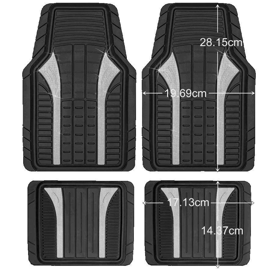 4 قطع من سجادات أرضية السيارة المطاطية باللون الفضي اللامع - مقاس عالمي