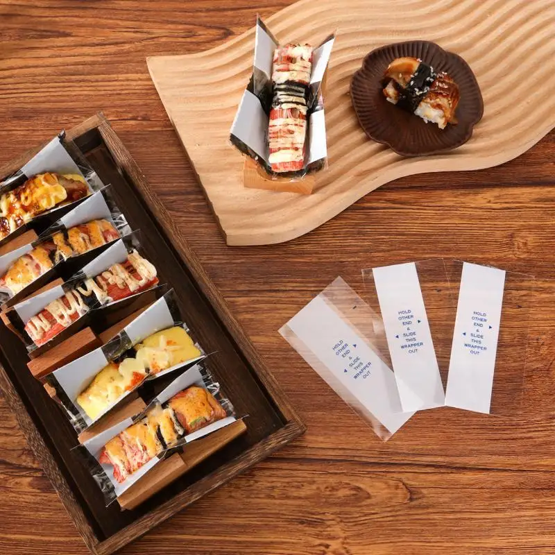 200pcs Sushi Roll Packaging Sheet Film Japanese Style Food Grade Plastic Easy Tear Food Display Convenience Bag