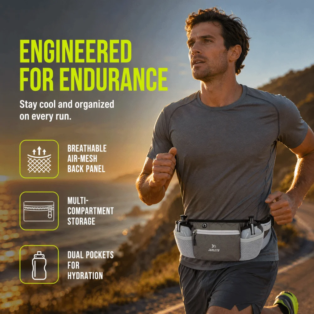 Water Resistant Running Belt Breathable Material Adjustable Strap Hydration Running Belt Lightweight Desig Zippered Pouch