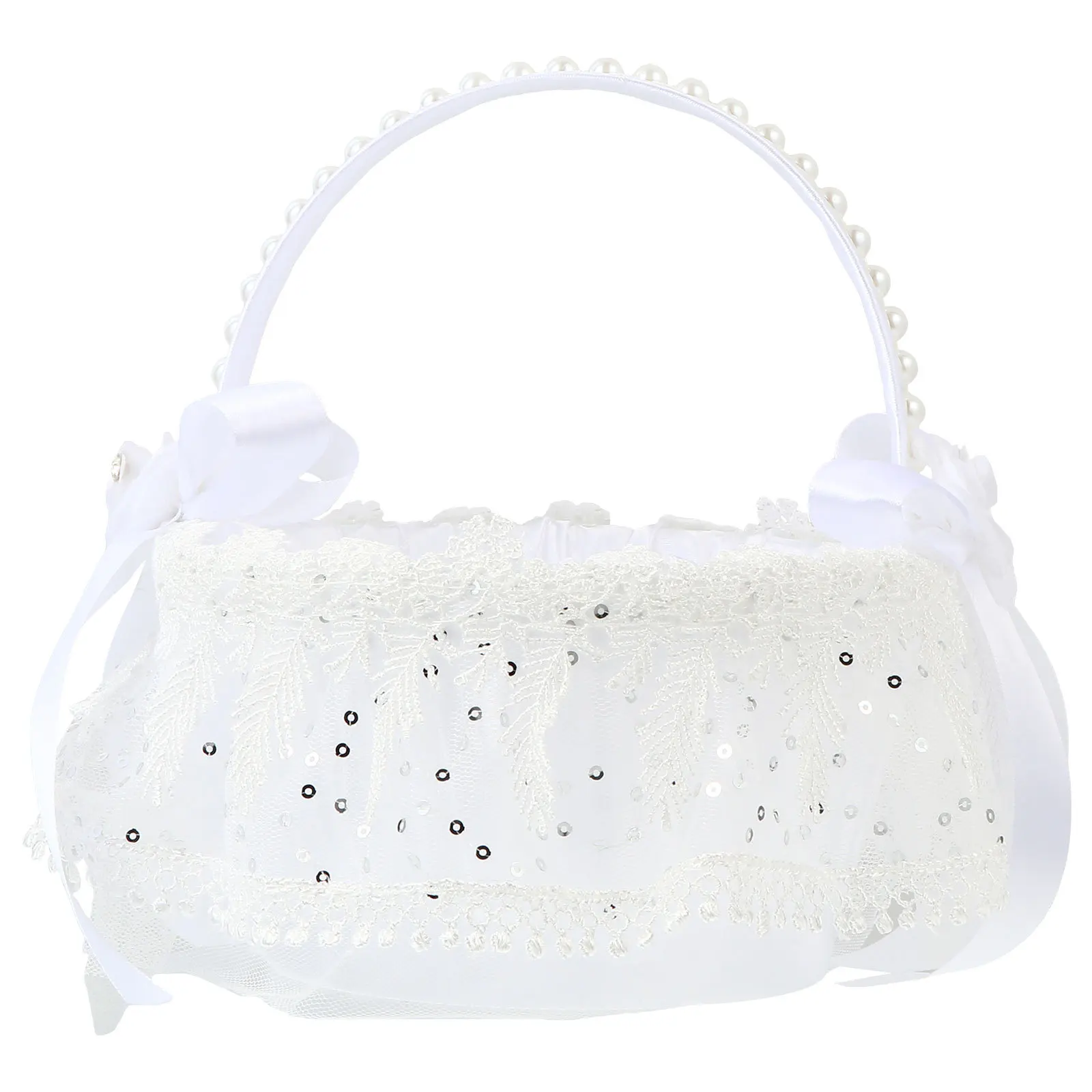 

Wedding Flower Basket White Lace Handle Small Lightweight For Flower Bridal Party Decor Religious Easter Event Storage