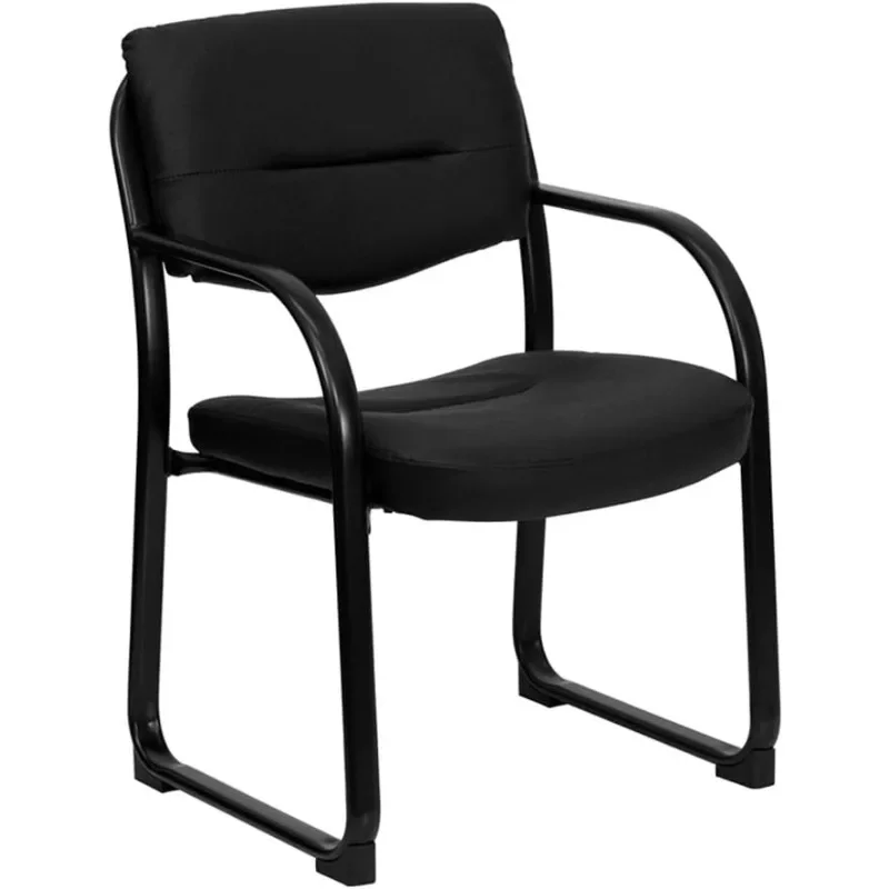 Donny Black LeatherSoft Executive Side Reception Chair with Sled Base