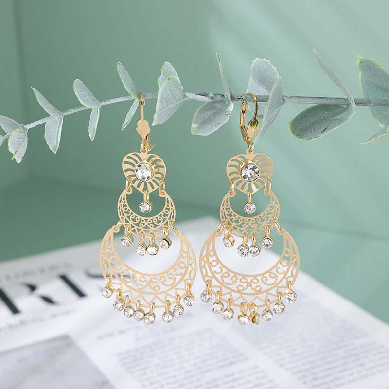 

Новые серьги Fatima Fashion Moon в стиле Stranger Things, французские вязаные крючком женские серьги, арабские дизайнерские позолоченные украшения-подвески