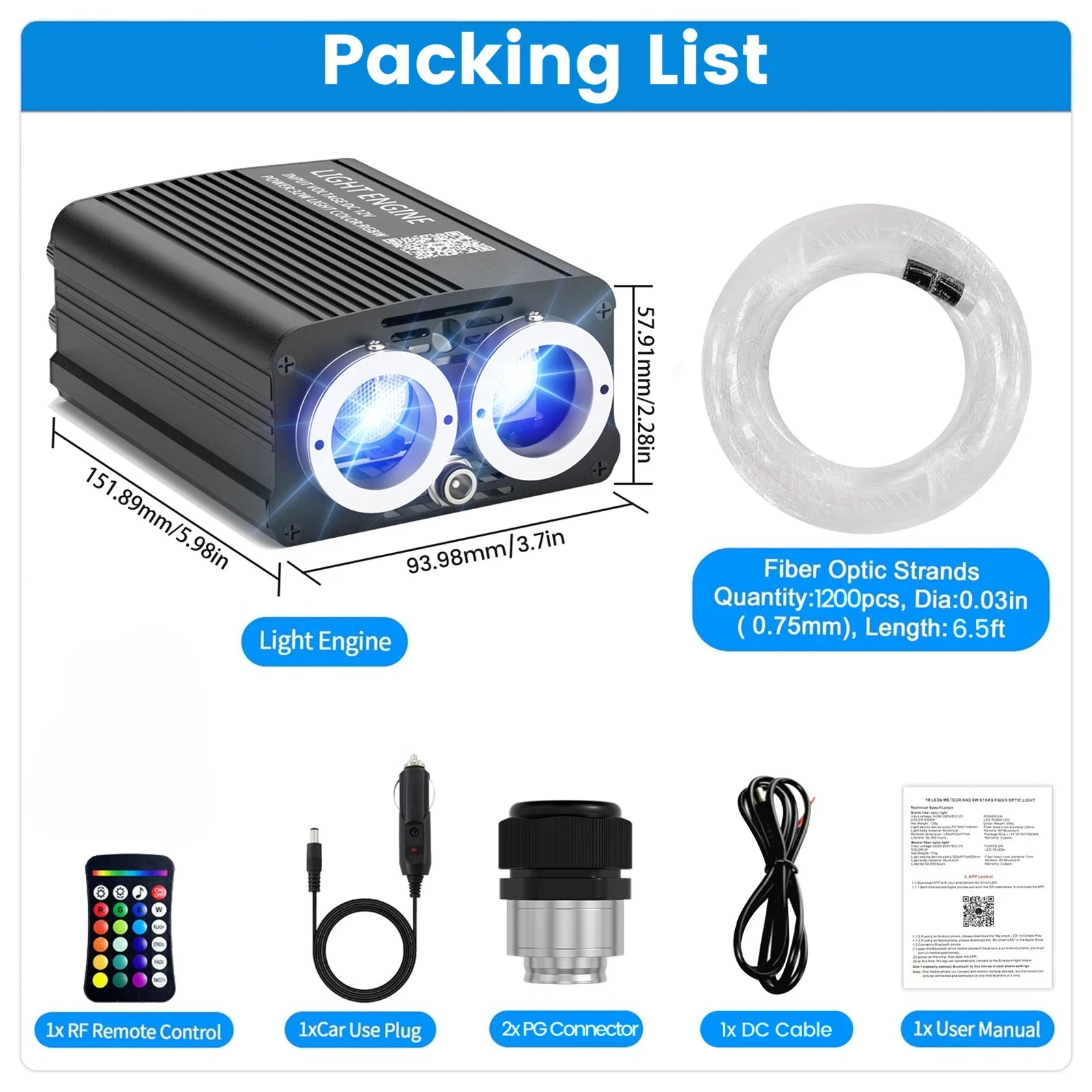 32W auto- en thuisgebruik Twinkle en Meteor Bluetooth-app glasvezel sterplafondlamp DIY-kit. RGBW geluidsgeactiveerde LED-driver - afbeelding 2