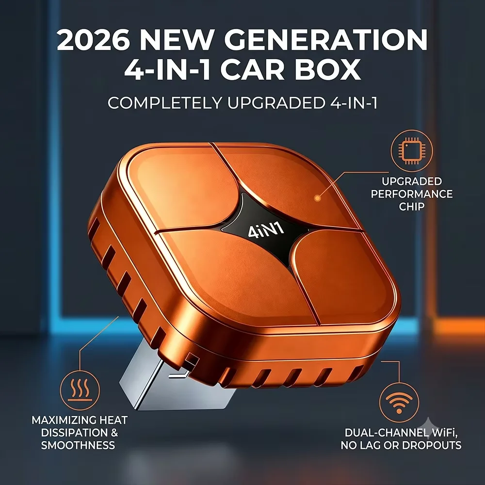 2026 4-in-1 Kabelloses CarPlay Mini AI Box mit Effizienter Wärmeableitung Unterstützt Android Auto AirPlay Miracast USB Auto-Verbindung – Detail 1