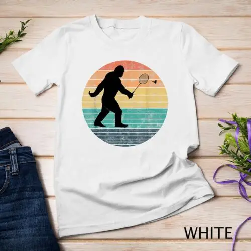 Bigfoot Playing Badminton Shuttlecock Funny Badminton Player Unisex T-shirt