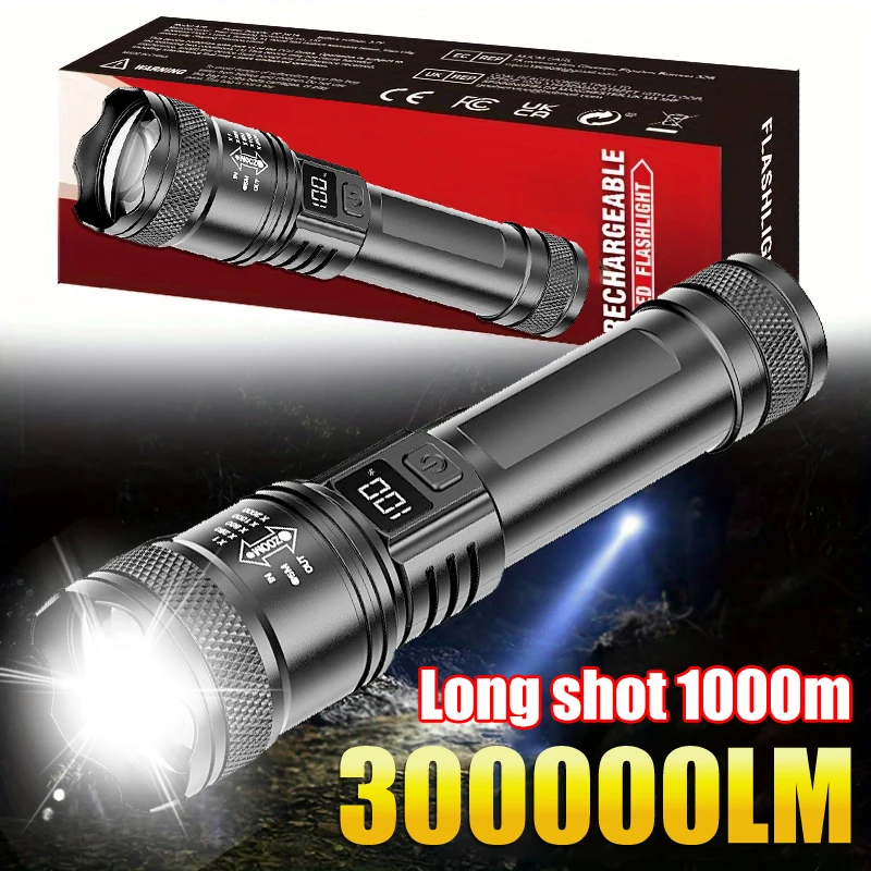 High Strong Power Led Flashlights 2000LM Tactical Torch with Display Light USB Charging Camping Fishing Emergency Zoom Lantern