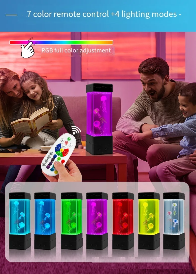 LED Aquarium Night Light Jellyfish Snow Mountain Fish Lamp Remote Control Color Changing Desktop Decoration Kids Birthday Gift