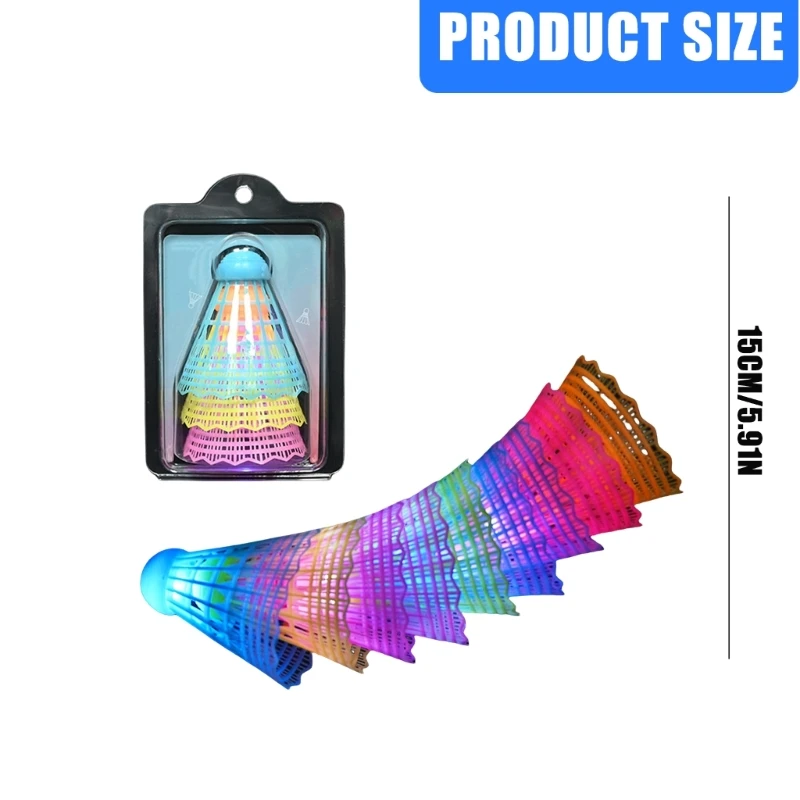 3pcs تنس الريشة المضيئة في الهواء الطلق الريح الريشة مكوتيت ليد LED LED الريشة الرياضية للبالغين الأطفال والعائلة