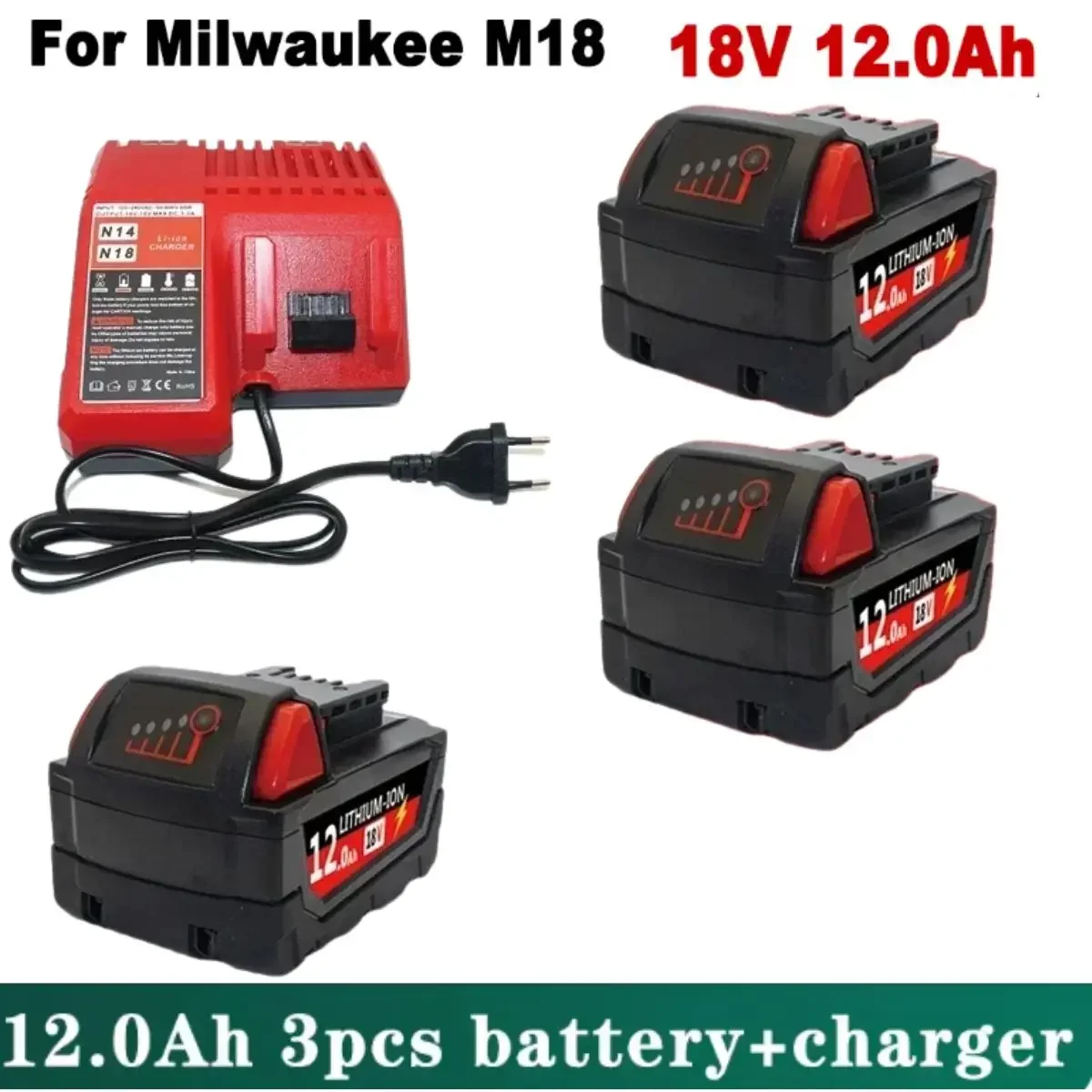 Original For Milwaukee M18 Power Tool Battery, Charger, BR, XC, 18V, 12000mAh M18B5, 48-11-1860, Built-in 21700 Battery