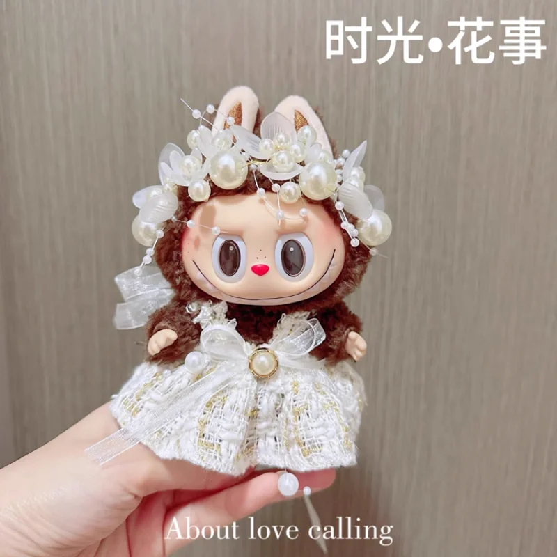 

17 см Labubu, одежда, аксессуары, модный милый головной убор с жемчугом, платье для Кореи, Kpop Exo, куклы, игрушки, одежда, Ropa Labubu