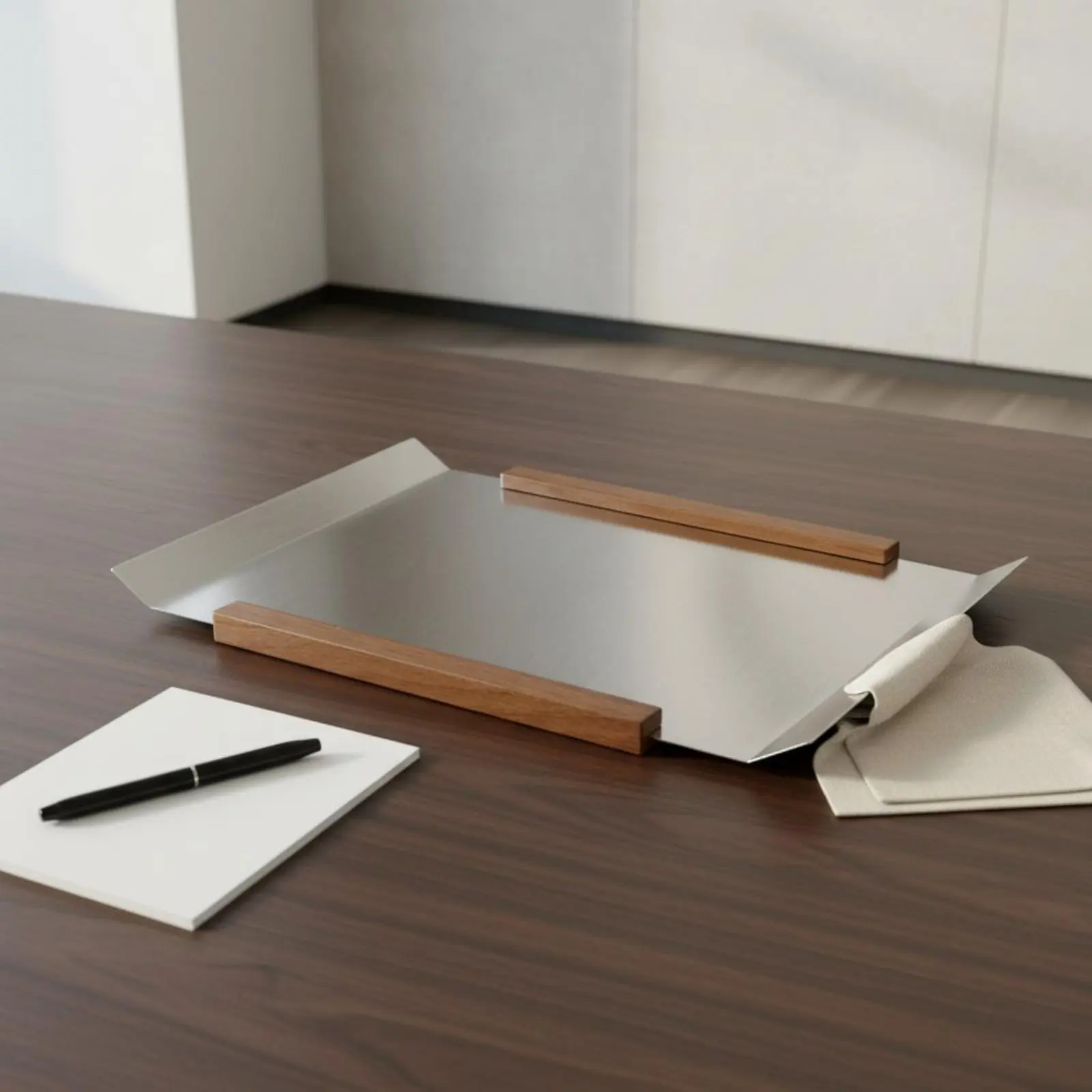 Walnut Wood Tray Stainless Steel Mirror Tray Home Decor Easy to Clean Metal Handles for Living Room