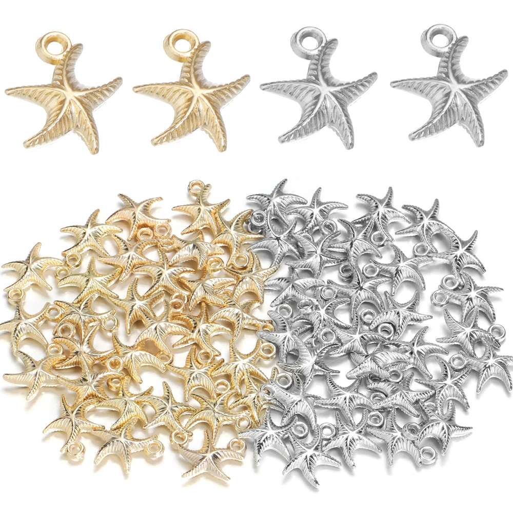 50Pcs/pack CCB Starfish Shape Pendants Gold Rhodium Charm Loose Spacer Beads for Crafts Making DIY Bracelet Necklace Supplies