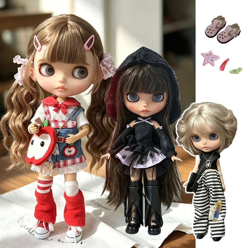 For Blythe Doll Outfit Clothing Dark Night Series Dress Apple Bag Set Retro Flower Dress Clothes For OB24 OB22 Small 6/1 Azone