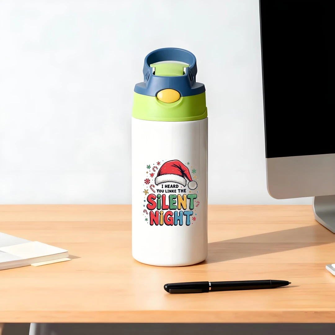 304 الفولاذ المقاوم للصدأ كوب معزول الاطفال كوب بقشة هدية الكريسماس سمعتك تحب ليلة صامتة عيد الميلاد قبعة ندفة الثلج #5