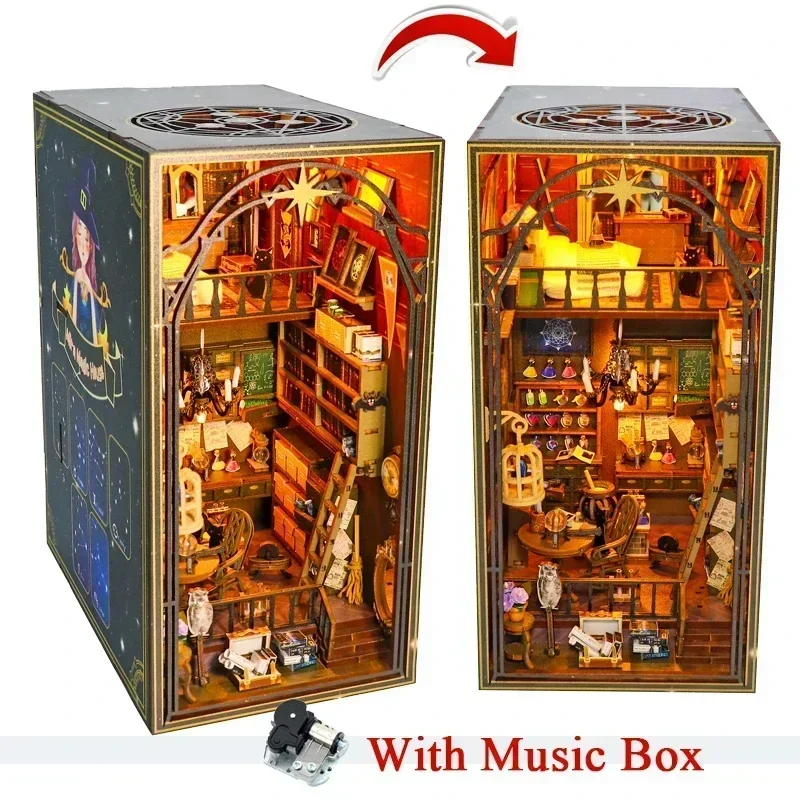 Pawsera Diy Wooden Magic House Bookshelf Book Nook Shelf Insert Kit Miniature Building Kits
