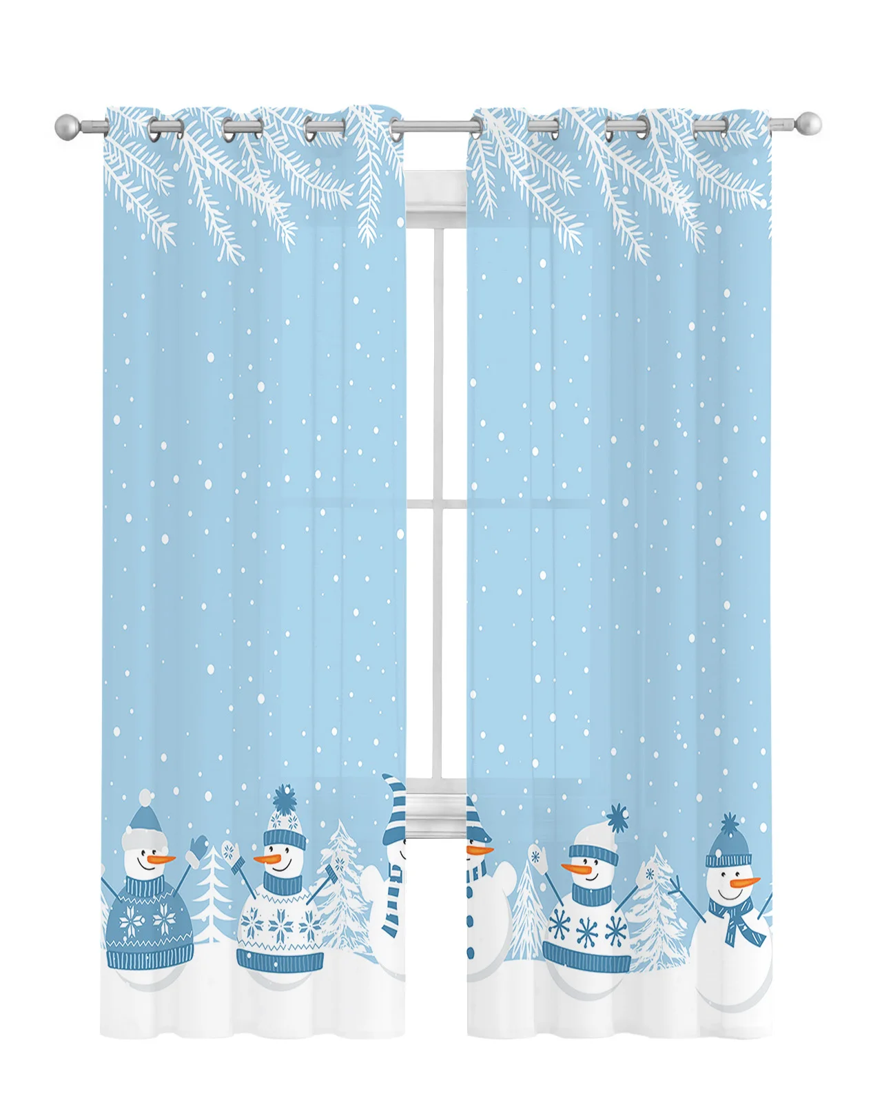 Christmas Winter Cedar Leaf Snowman Curtain Tulle Curtains For Living Room Kitchen Window Treatments Voile Curtains