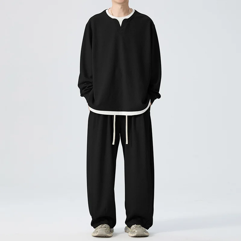 

Мужской комплект из двух предметов Spor Long Sve большого размера, повседневная осенняя одежда из полиэстера, удобная посадка из смеси полиэстера