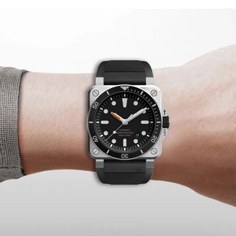 ل بيل آند روس الرجال BR01 BR03 سيليكون المطاط الرياضة حزام 34X24mm كبير محدب معصمه جرس روس BR-01 BR-03 حزام الساعات الأسود