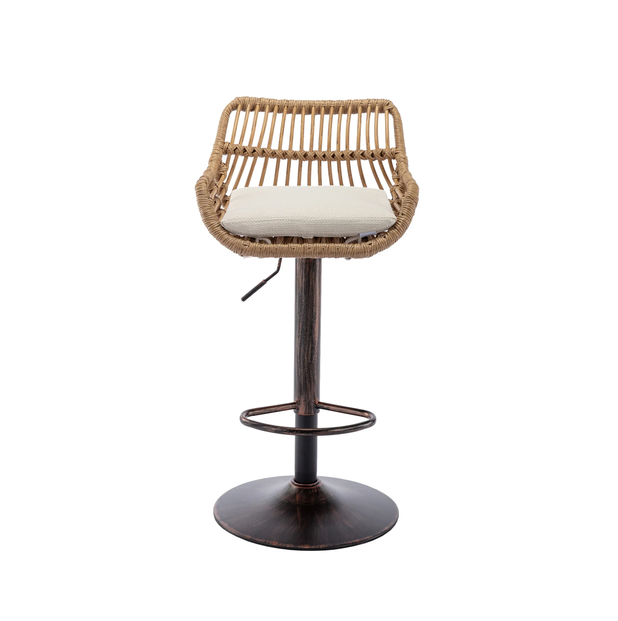 Ensemble de 2 beiges 360 °   Tabourets de bar pivotants à hauteur réglable avec coussin en rotin et en lin