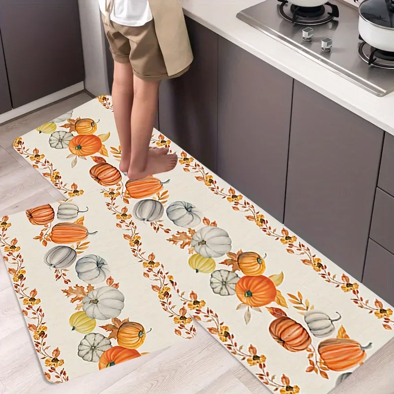 Fall Thanksgiving Pumpkin Kitchen Floormat Living Room Bedroom Non-slip Entrance Mat Garden Yard Carpet Thanksgiving Decorations