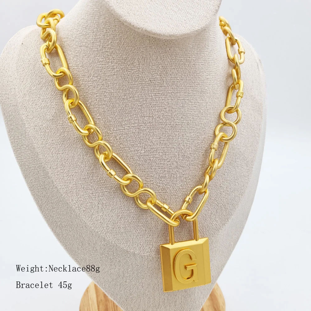 1pcs New Fashion Punk Exaggerated Thick Chain Letter Lock Necklace Bracelet For Women Man Party Jewelry