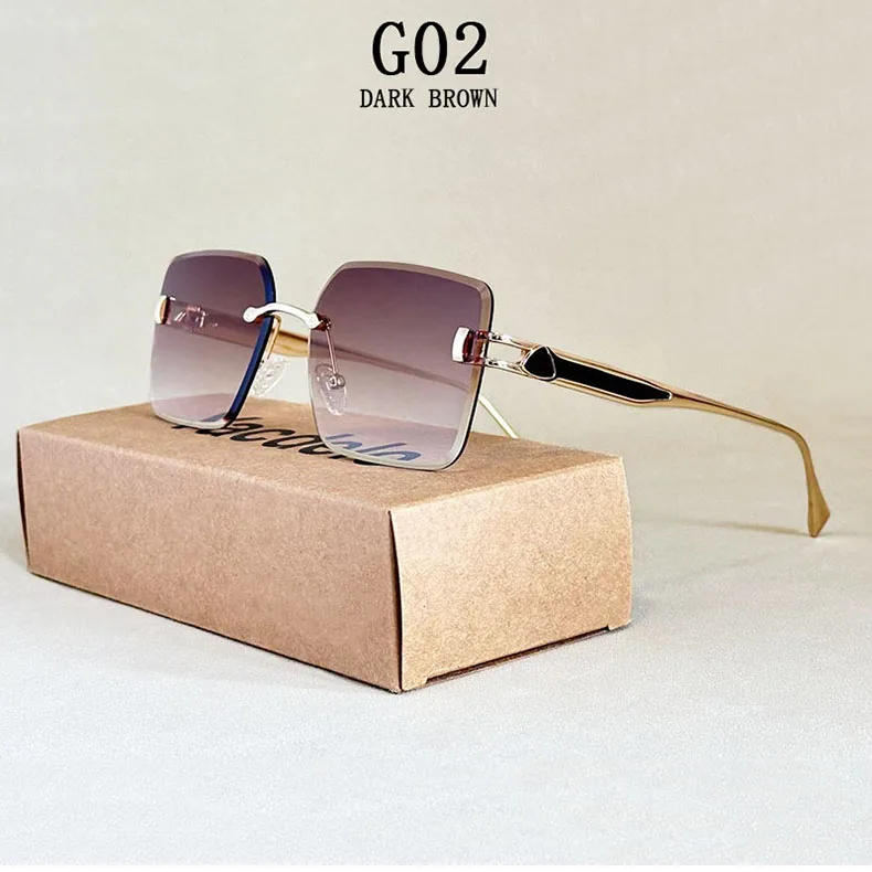 2023 randlose Sonnenbrille Frauen Trendy Vintage Quadratische Mode Gläser Sonnencreme Lentes De Sol Mujer Lunette Soleil Femme Zonnebril – Detail 7