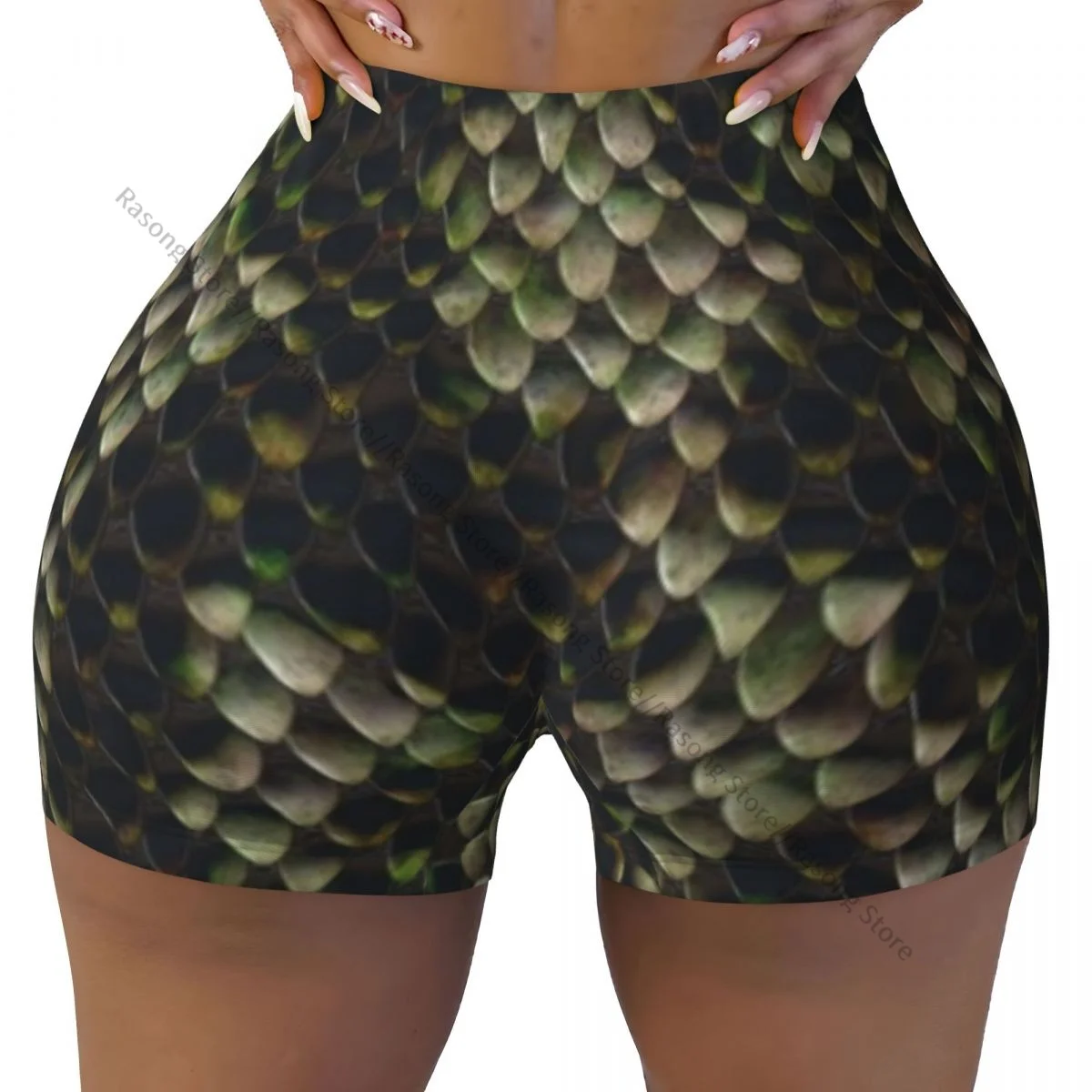 Women's Yoga Shorts Texture Of Snake Skin Scrunch Booty Butt Lifting Comfort Fitness Gym