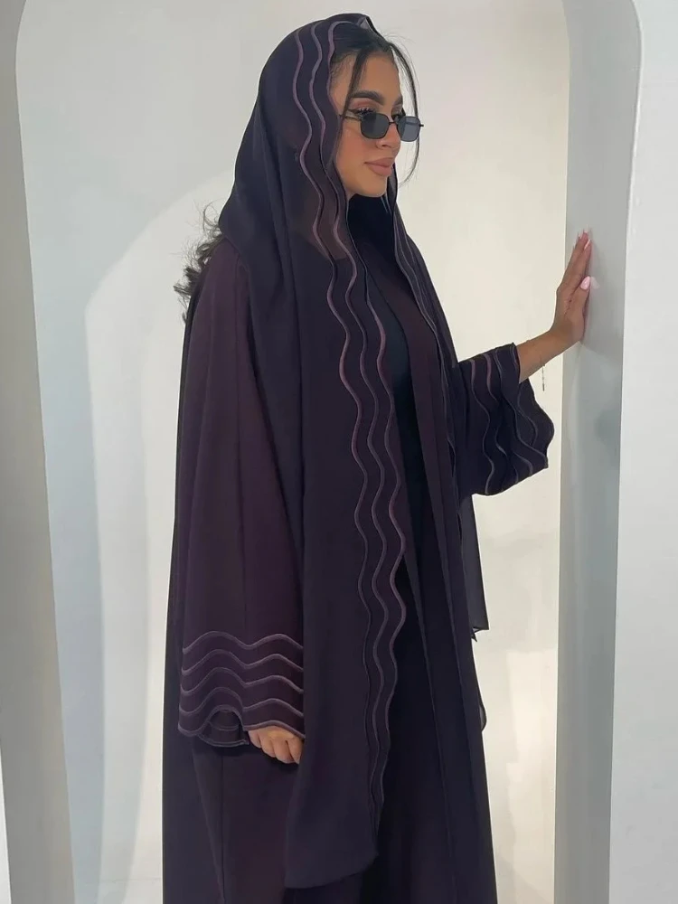 Black Embroidery Hijab & Abaya for Women Dubai Cardigan Muslim Abayas with Scarf Set Party Dress Kaftan Long Robe Caftan Islam