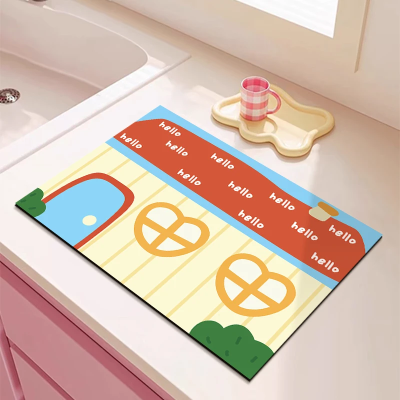 Quick Dry Water Absorbent Kitchen Dining Table Mat Heat Insulation Dish Plate Water Drainage Coaster Coffee Machine Bar Count...